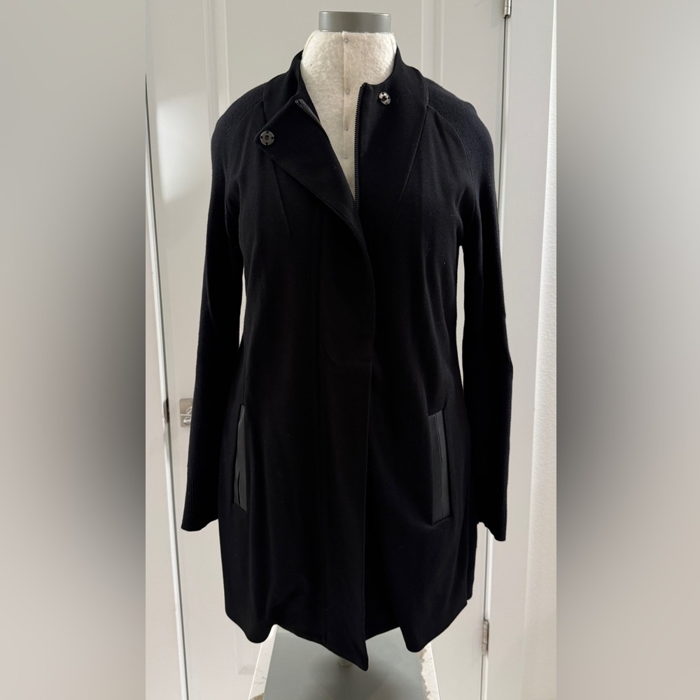 CAbi Black Longline Sweater Jacket with Faux Leather-Trim Pockets - Picture 3 of 12